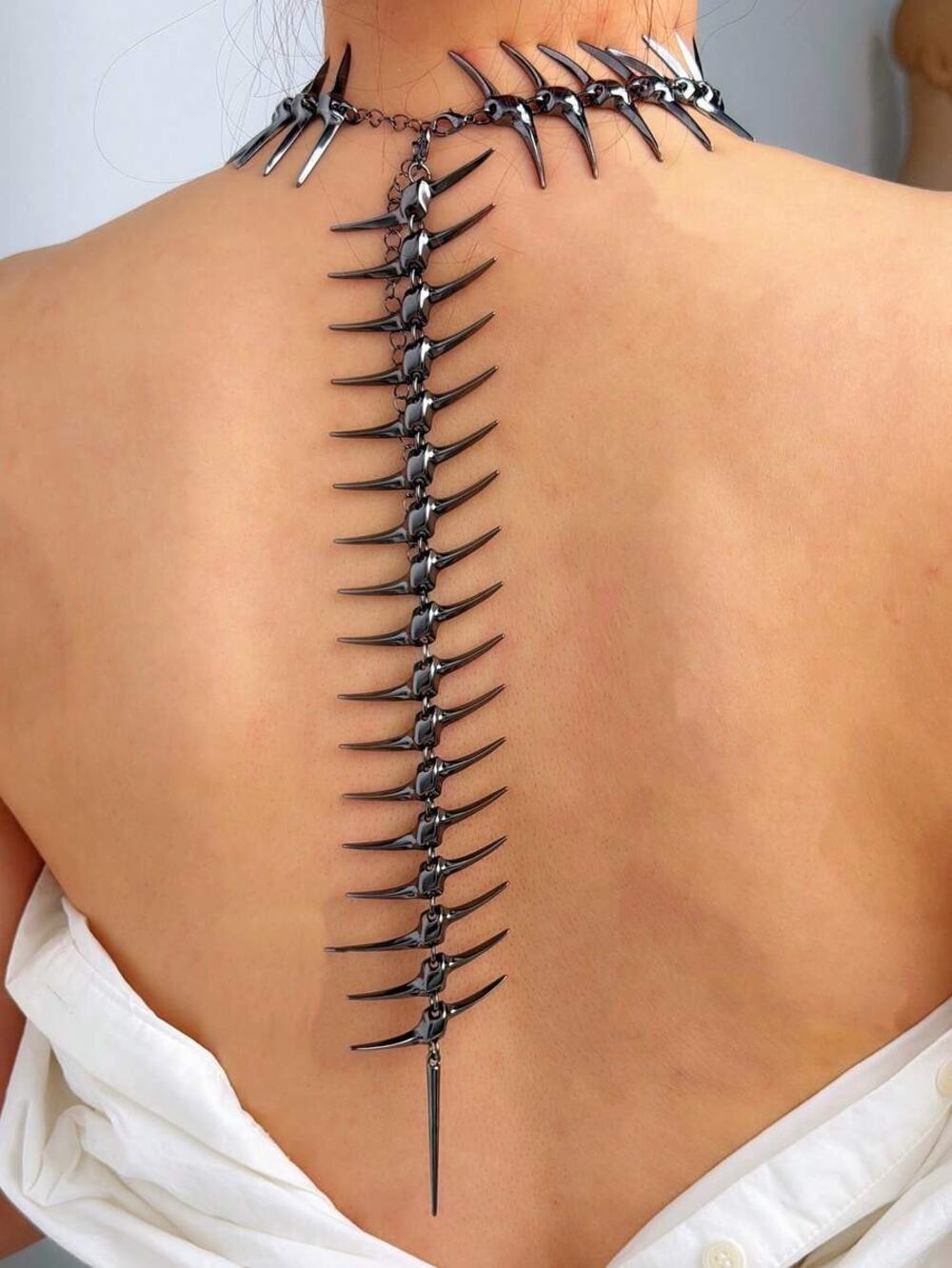 Punk Avant-garde Black Skeleton Spine Bone Statement Choker Necklace